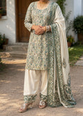 Farshi Punjabi Suit Green and White