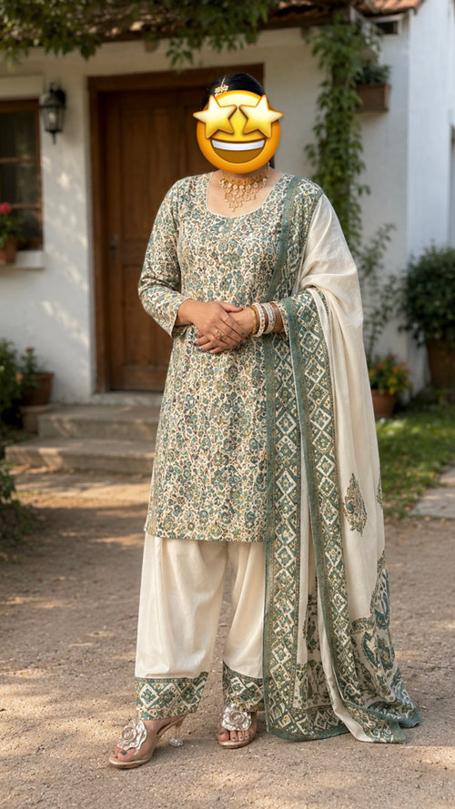 Farshi Punjabi Suit Green and White
