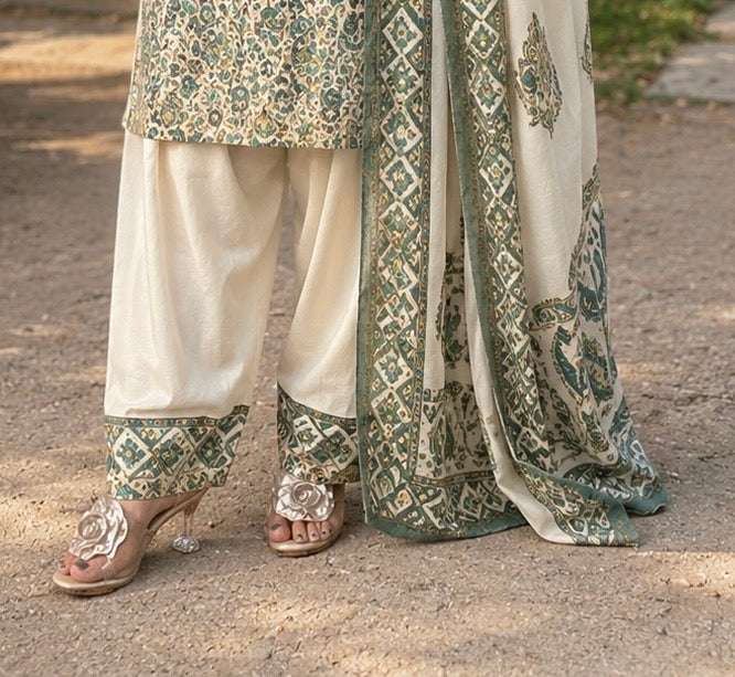 Farshi Punjabi Suit Green and White